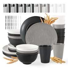 GPED 96 Pcs Imitation Rock Texture Wheat Straw Dinnerware Sets For 8, Nordic Minimal