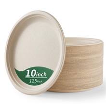 10 Inch Compostable Paper Plates, 125-Pack Heavy Duty Disposable Plates