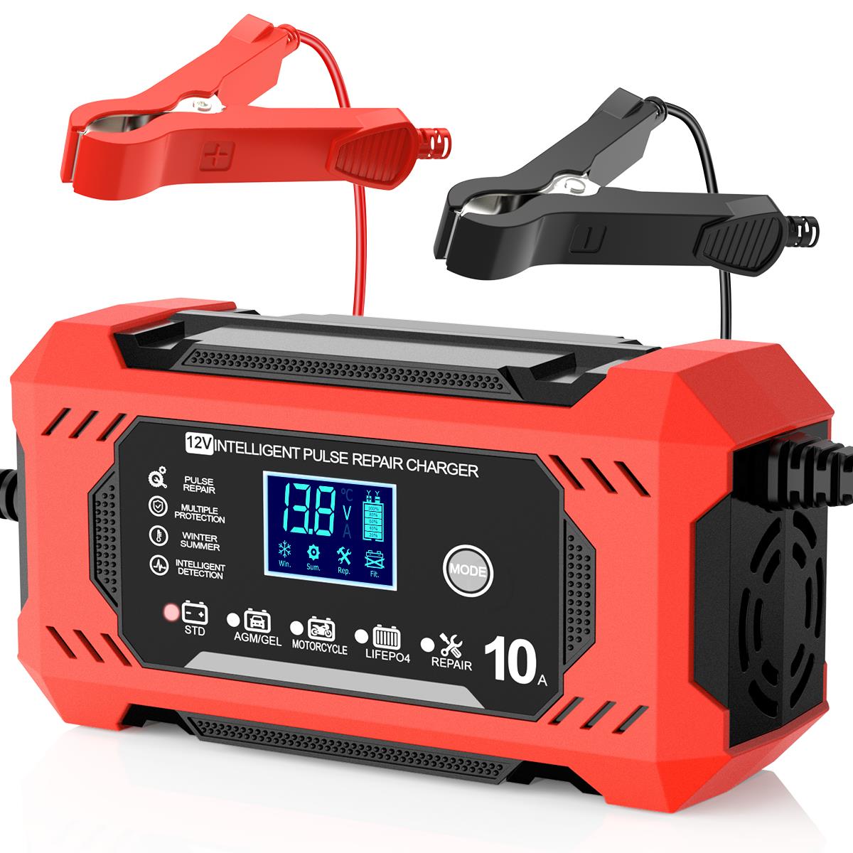 Car Battery Charger, 12V 10A Smart Battery Trickle Charger Automotive 12V