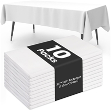 10-pack Plastic Tablecloth 54x108 inch for Rectangle Tables, Waterproof Table Cover, White