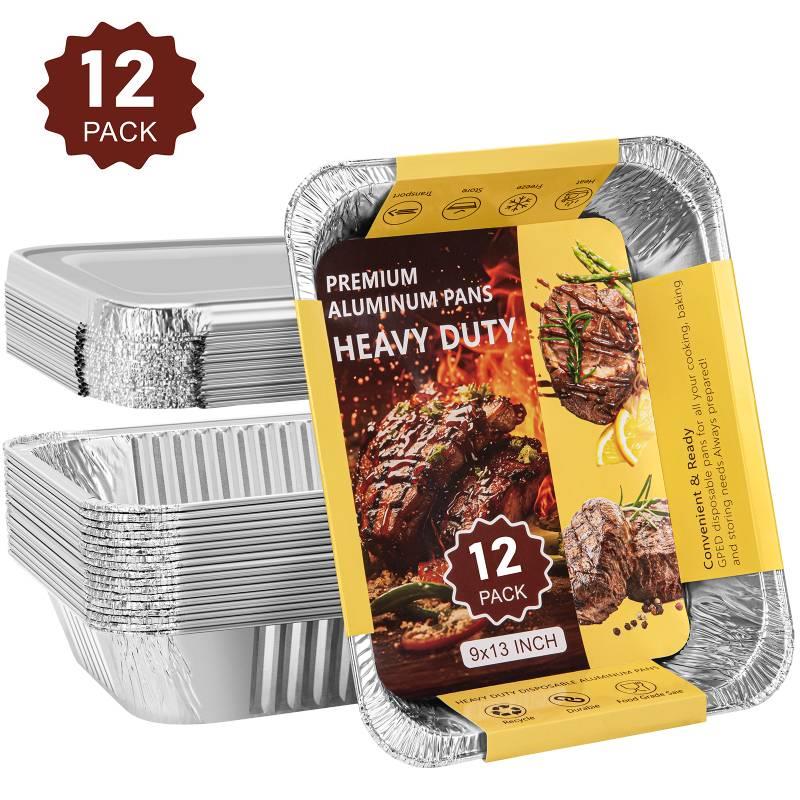 GPED Aluminum Pans, 9X13 Heavy Duty Disposable Foil Pans With Lids For Baking Roasting & Chafing