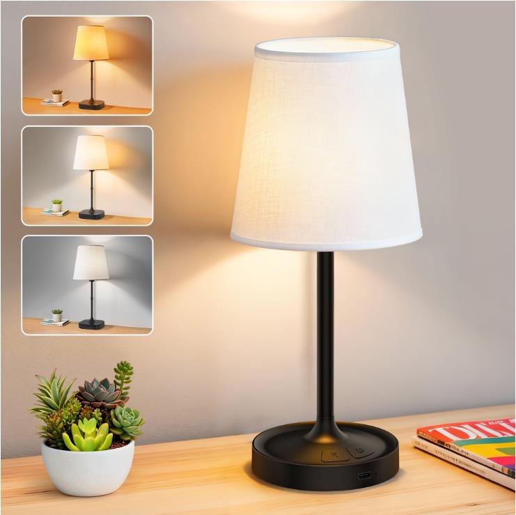 GPED Bedside Table Lamp for Bedroom, 3 Color Temperatures 5 Way Dimmable Cordless Bedside Lamp