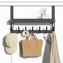 Over The Door Hooks with 7 Coat Hooks and A Storage Shelf for Bathroom, Bedroom, Black