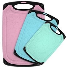 3-Piece Plastic Cutting Board Set, Cutting with Non Slip Handles and Juice Groove, Pink, Blue, Green