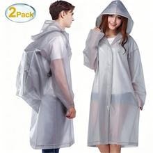 EVA Rain Ponchos for Adults, 2 Pcs Raincoats with Adjustable Hood, Gray