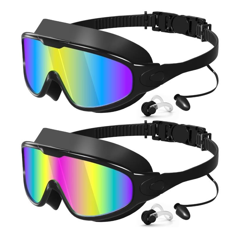 Adult Swim Goggles, 2 Pack Swimming Goggles, 180° Wide View Anti Fog&UV No Leak Swimming Goggle