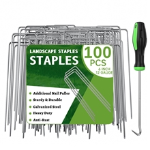 GPED 100 Pack 6Inch Landscape Staples, U-Shaped Ground Stakes with Pick Hook, Heavy-Duty