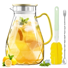 GPED 74 oz Glass Pitcher with Golden Lid & Spout, 2.2L Diamond-Cut Glass Water Pitcher