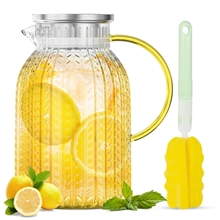 GPED 64 oz Glass Pitcher, Water Pitcher with Lid and Spout, 1.8L Glass Carafe for Fridge