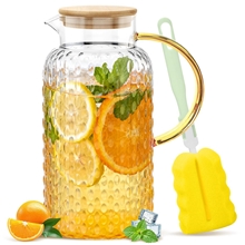 GPED 64 oz Water Pitcher, Glass Pitcher with Lid and Spout, 1.8L Glass Carafe for Fridge