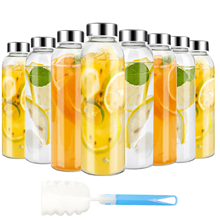 18 oz Glass Juice Bottles with Lids, Reusable Clear Glass Water Bottles Set of 8