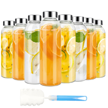 GPED 18 oz Clear Glass Bottles with Lids, Reusable Glass Water Bottles Set of 8