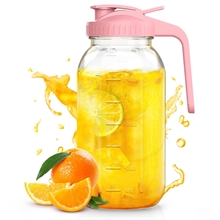 GPED Glass Mason Jar Pitcher with Pour Spout Lid, 64 oz(2 Quart) Leak-proof Wide Mouth Jugs