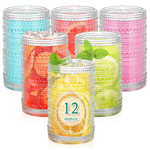GPED 12 oz Vintage Hobnail Drinking Glasses ,Hobnail Glass Cups Set of 6