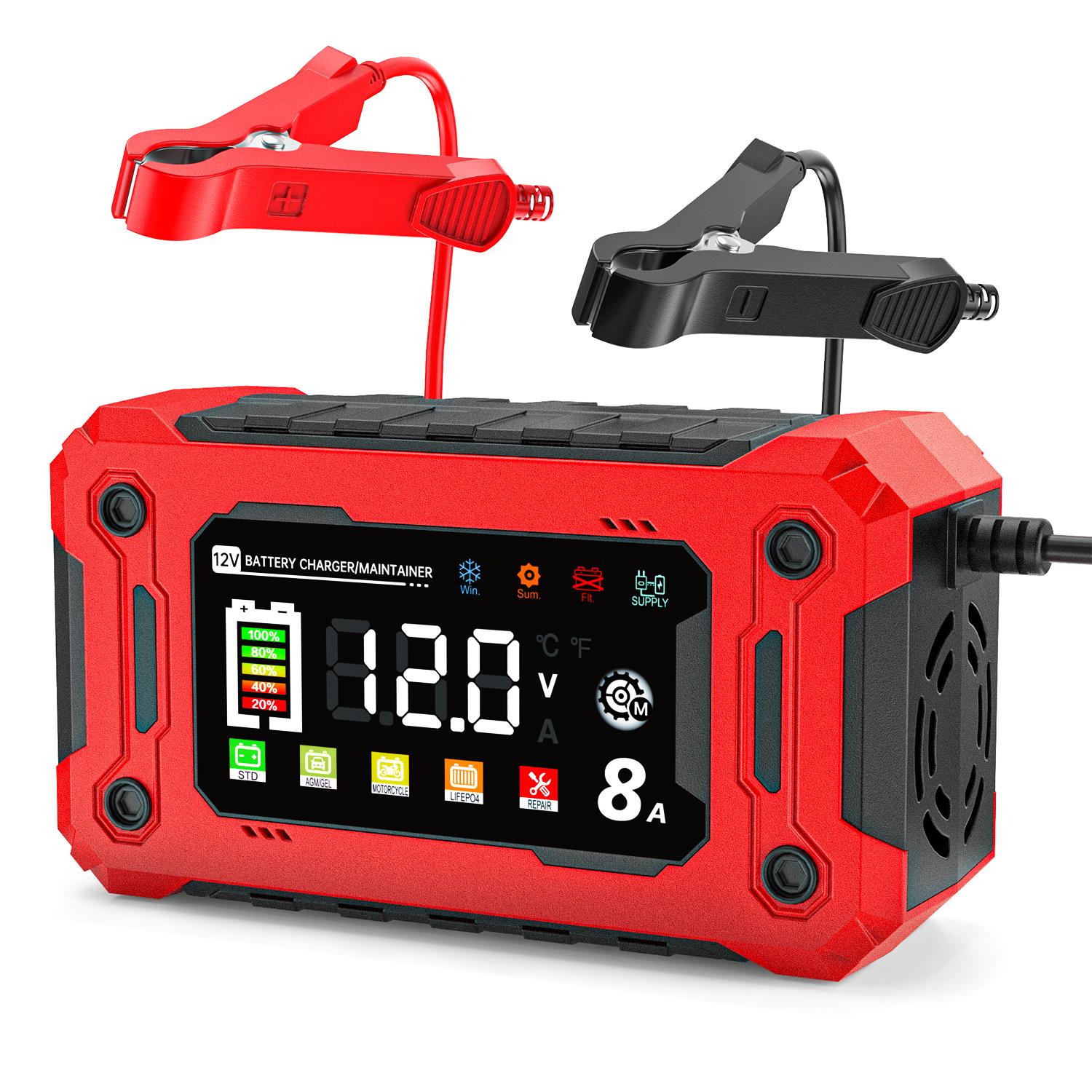 Car Battery Charger, Colorful 12V 8A Smart Battery Trickle Charger Automotive 12V