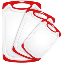 Durable Cutting Boards for Kitchen with Non Slip Handles and Juice Groove, Red