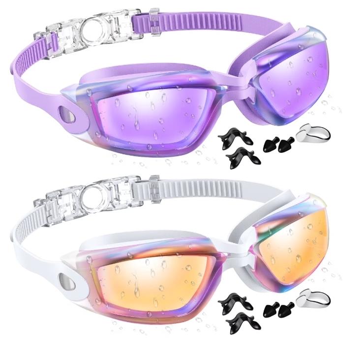 GPED Swim Goggles, 2 Pack Swimming Goggles, Anti-Fog Anti-UV Youth Swim Glasses
