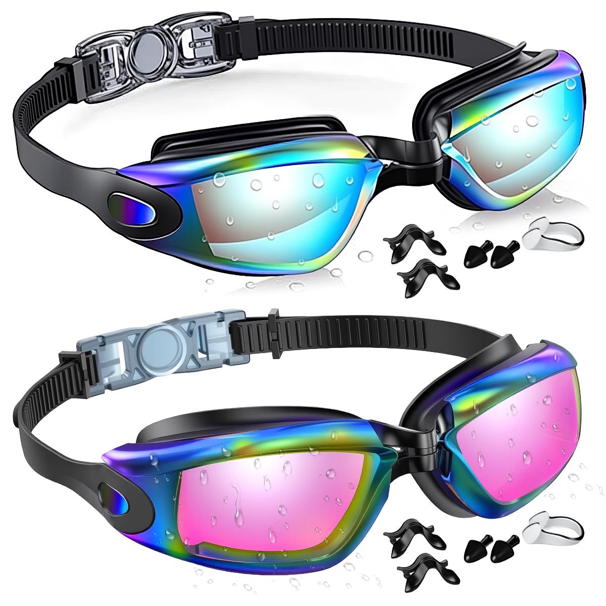 GPED Swim Goggles, 2 Pack Anti-fog No Leaking Anti-UV Silicone Swimming Goggles for Teen Youth Adult