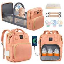 Diaper Bag Backpack, Multifunctional Baby Diaper Bags with Foldable Crib