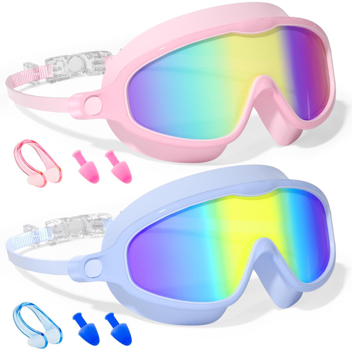 Kids Swim Goggles for Kids 3-15, Upgraded Design with Ear Nose Plug