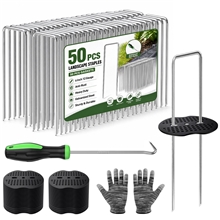 GPED 50 Pack 6 Inch Landscape Staples & 50Pcs Gasket, U-Shaped Ground Stakes