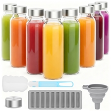 GPED 11 oz Clear Glass Bottles with Lids, Reusable Glass Water Bottles Set of 8
