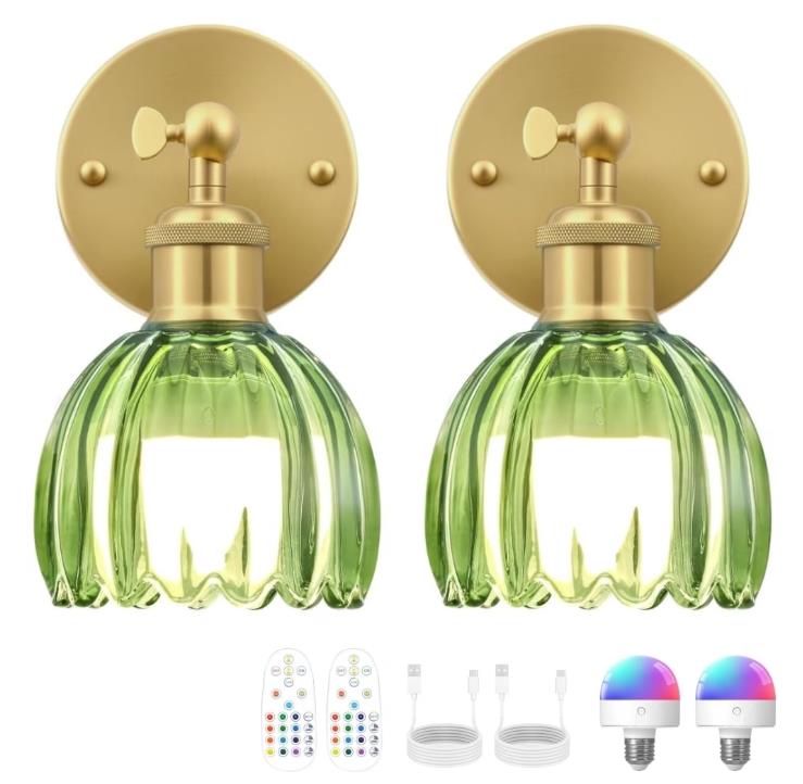2 Pack Wall Sconces, Flower Crystal Wall Lights,Wall Lamps for Bedroom Living Room Hallway