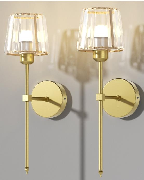2 Pack Wall Sconces,Long Crystal Wall Lights,Wall Lamps for Bedroom Living Room Hallway Wall Decor