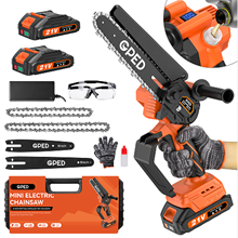 GPED Mini Chainsaw Cordless, 8-Inch & 6-Inch Brushless Electric Chainsaw with 2 Batteries, Orange