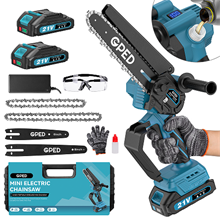 GPED Mini Chainsaw Cordless, 8-Inch & 6-Inch Brushless Electric Chainsaw with 2 Batteries, Blue