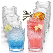 GPED Vintage Glassware Drinking Glasses Set of 8, 12 oz Highball Glasses