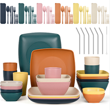 GPED Wheat Straw Dinnerware Set for 6, 73-Piece Plates and Bowls Sets, Mediterranean Palette