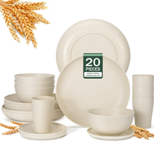 GPED 20-Piece Wheat Straw Dinnerware Sets for 4, Dishes Set with 10