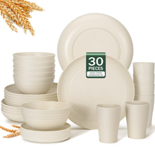 GPED 30-Piece Wheat Straw Dinnerware Sets for 6, Dishes Set with 10