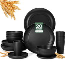 GPED 20-Piece Wheat Straw Dinnerware Sets for 4, Dishes Set with 10