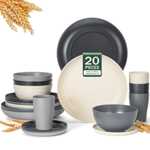 GPED 20-Piece Wheat Straw Dinnerware Sets for 4, Dishes Set with 10
