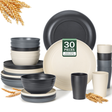 GPED 30-Piece Wheat Straw Dinnerware Sets for 6, Dishes Set with 10
