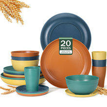 GPED 20-Piece Wheat Straw Dinnerware Sets for 4, Mediterranean Palette