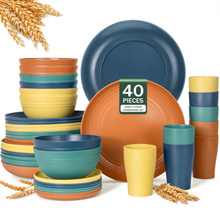 GPED 40-Piece Wheat Straw Dinnerware Sets for 8, Mediterranean Palette
