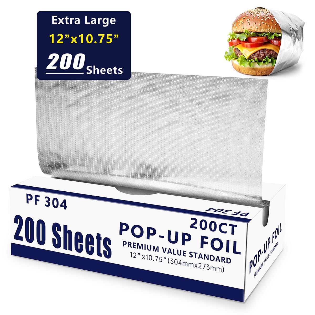 GPED Premium Pre-Cut Pop-Up Aluminum Foil Sheets 200 Sheets, 12”x10.75